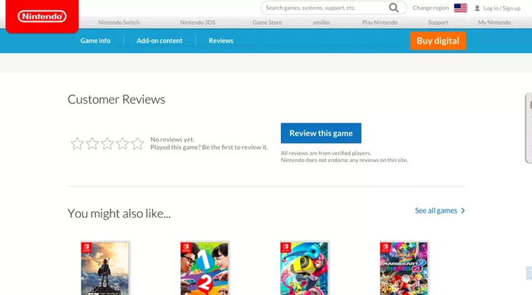 Nintendo Website User Reviews