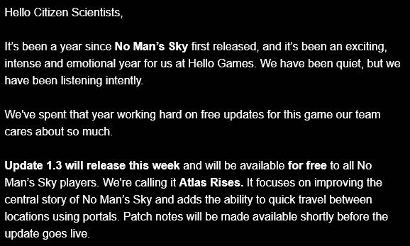 No Man's Sky Atlas Rising Update Announced - Email