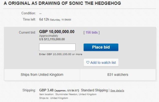 pewdiepie sonic drawing goes for insane amount on ebay