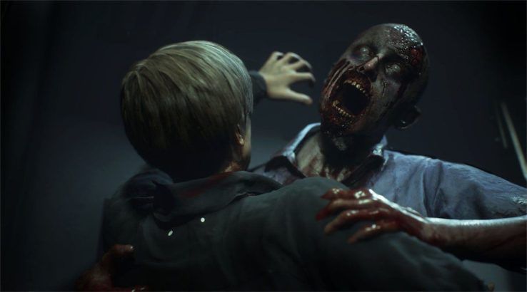 Leon attacked by zombie in Resident Evil 2