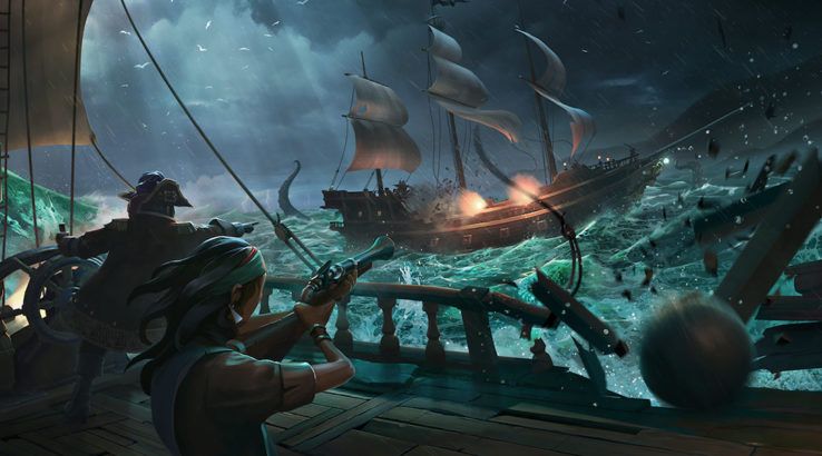 ships battle in sea of thieves game