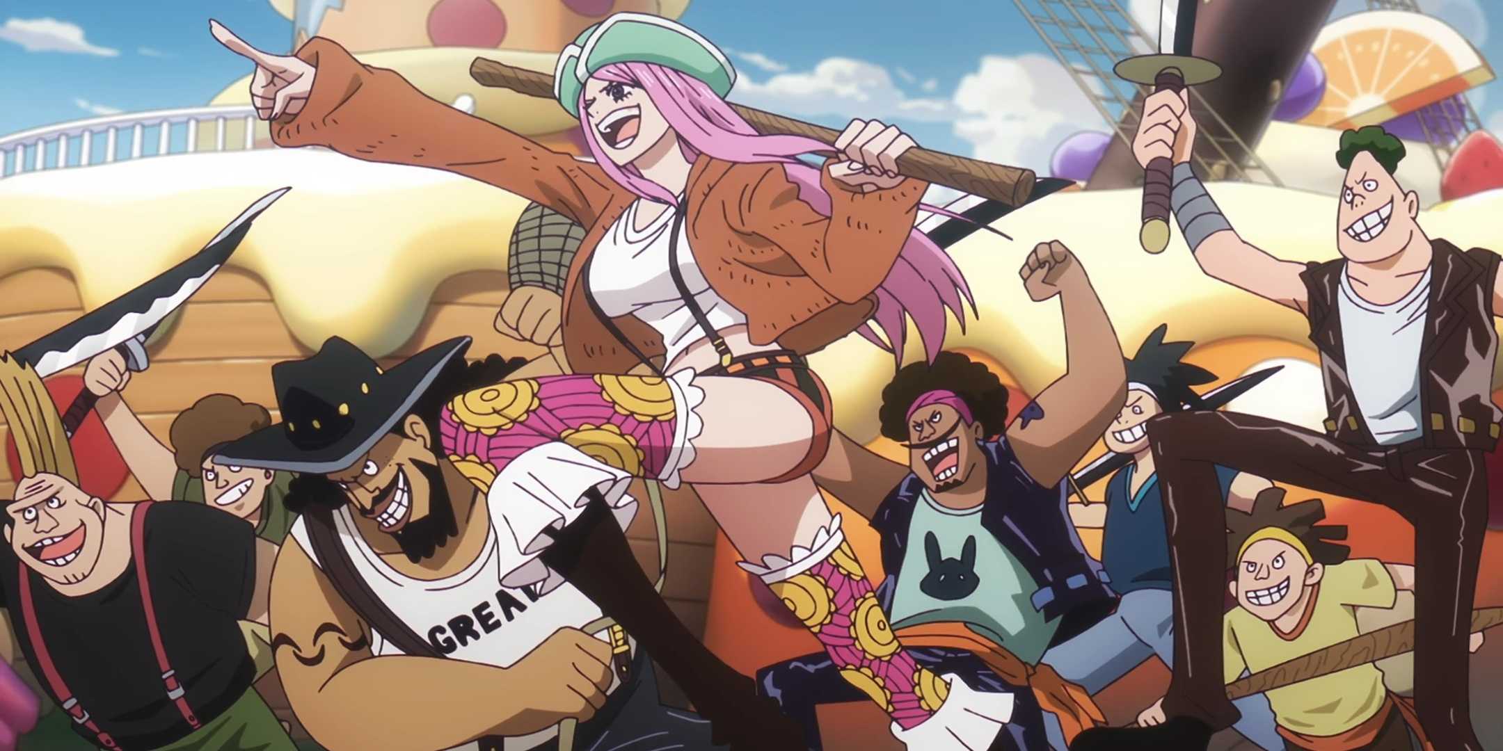 Jewelry Bonney leads the Bonney Pirates in a One Piece flashback.