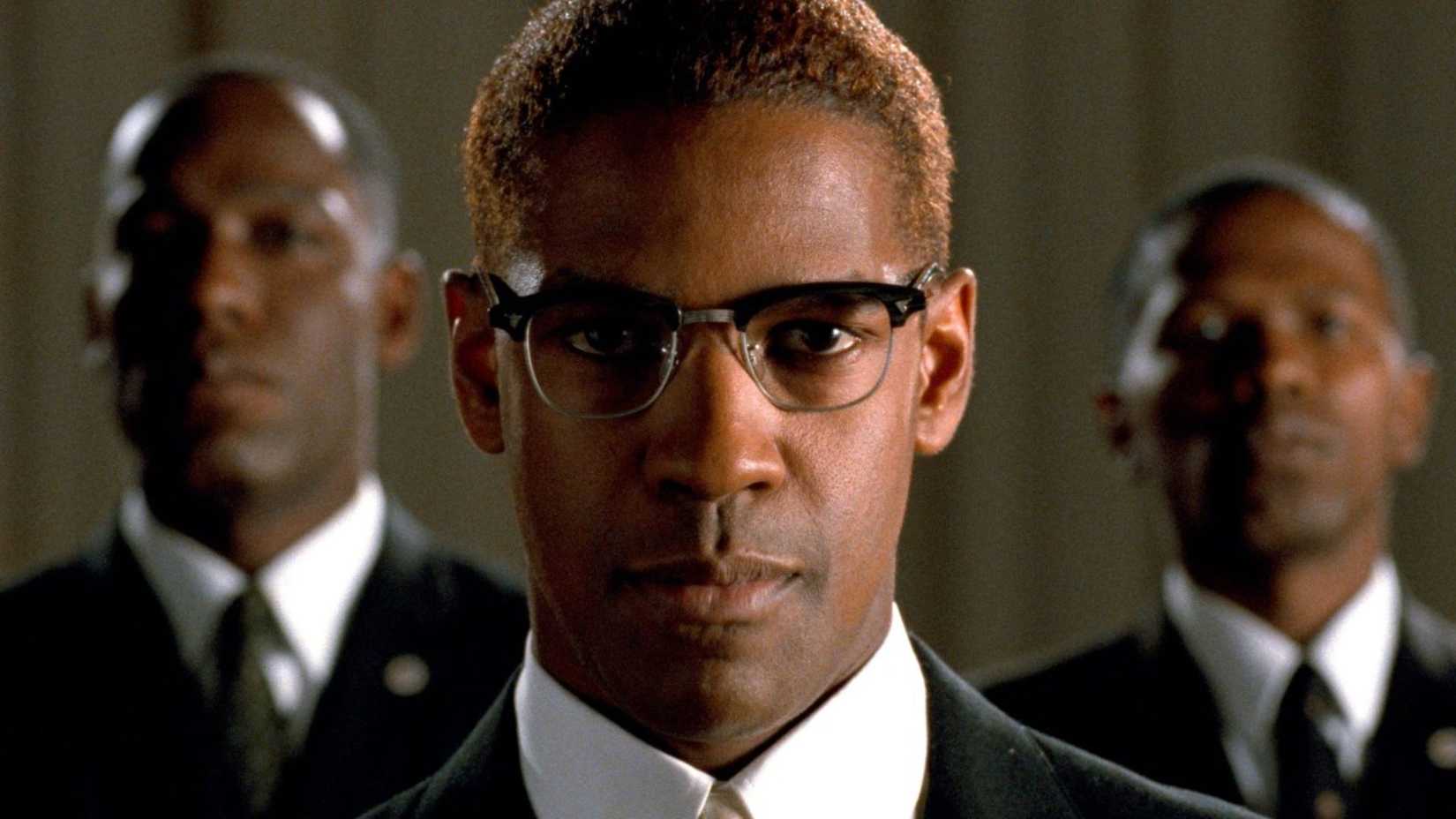 Denzel Washington as Malcolm X in the 1992 movie of the same name