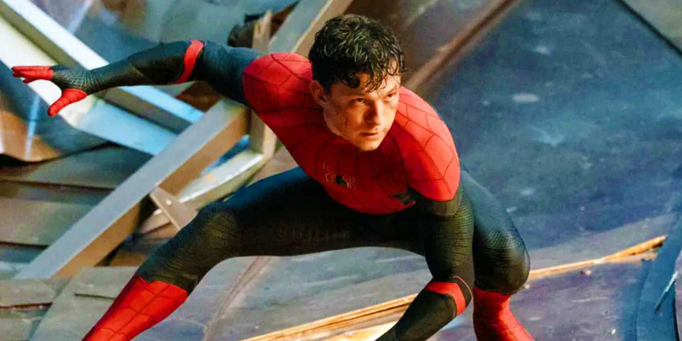 Tom Holland's Peter Parking fights at the end of Spider-Man: No Way Home.