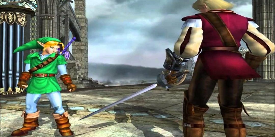 Link facing off with swordsman in SoulCalibur 2
