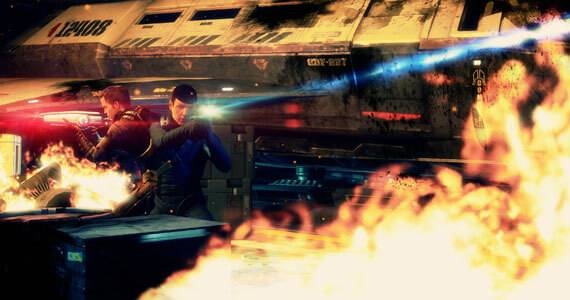 Star Trek's Kirk and Spock in combat on the Enterprise