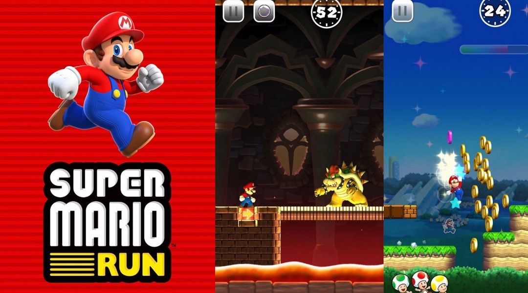 Super Mario Run Not Coming to Android This Year - Super Mario Run logo and gameplay