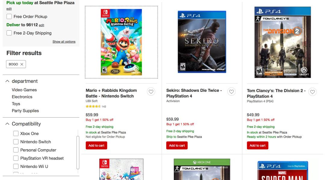 target buy one get one 50 off video games