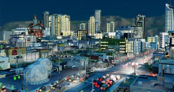 SimCity - A traffic jam at night