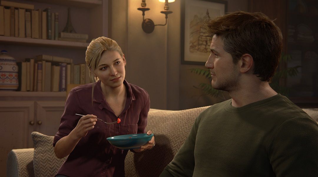 Uncharted 4 Focus Tester Dismissed Because of Sexism - Elena and Nathan Drake eating supper