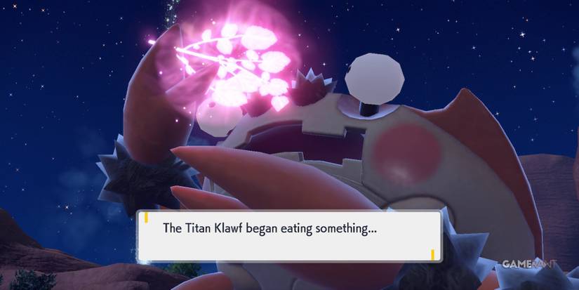 Pokemon Scarlet Violet Stony Cliff Titan eating the Herba Mystica cutscene