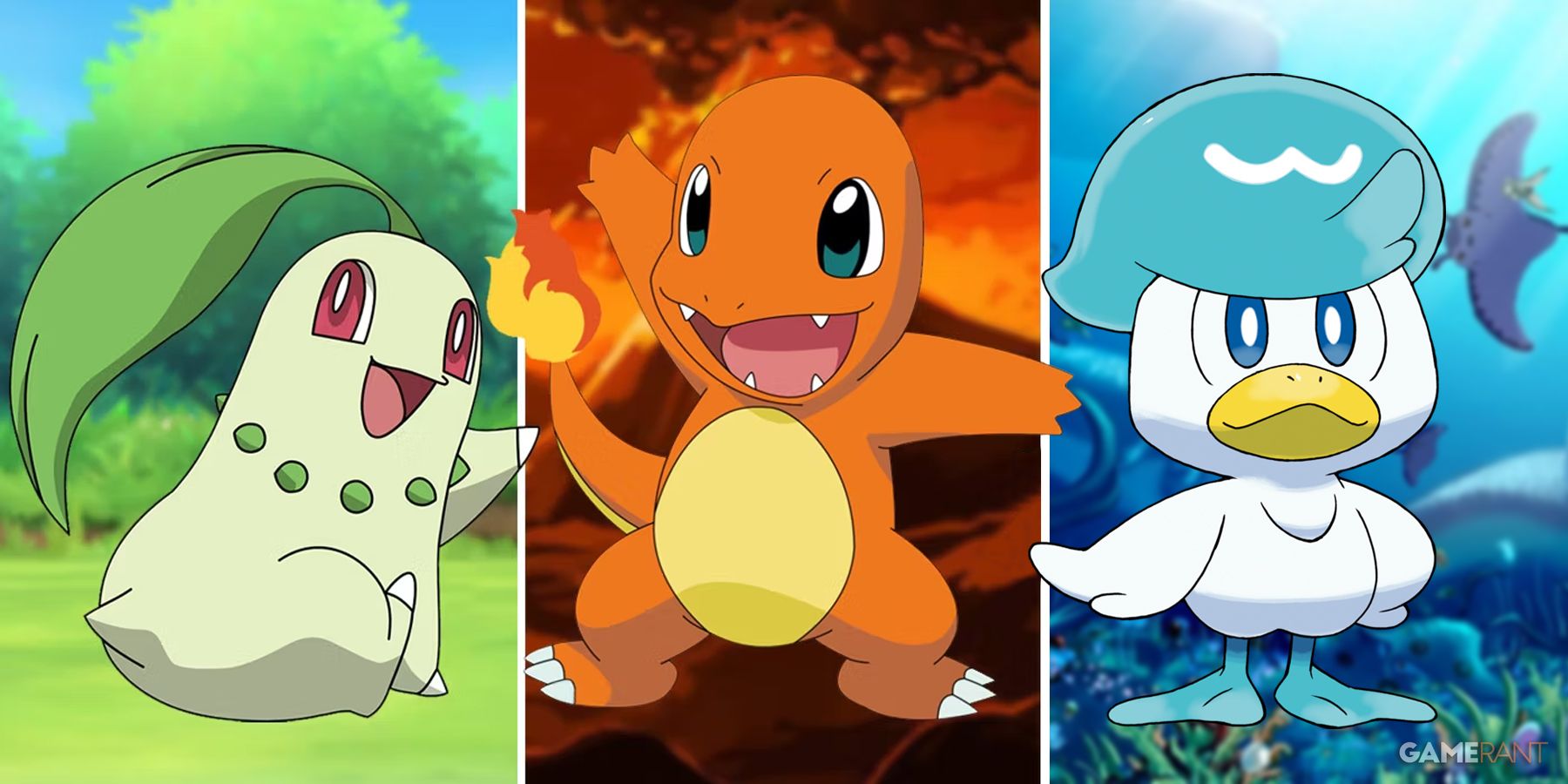 Chikorita, Charmander, and Quaxly (Pokemon)