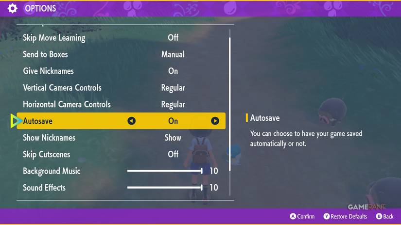 options autosave pokemon scarlet violet