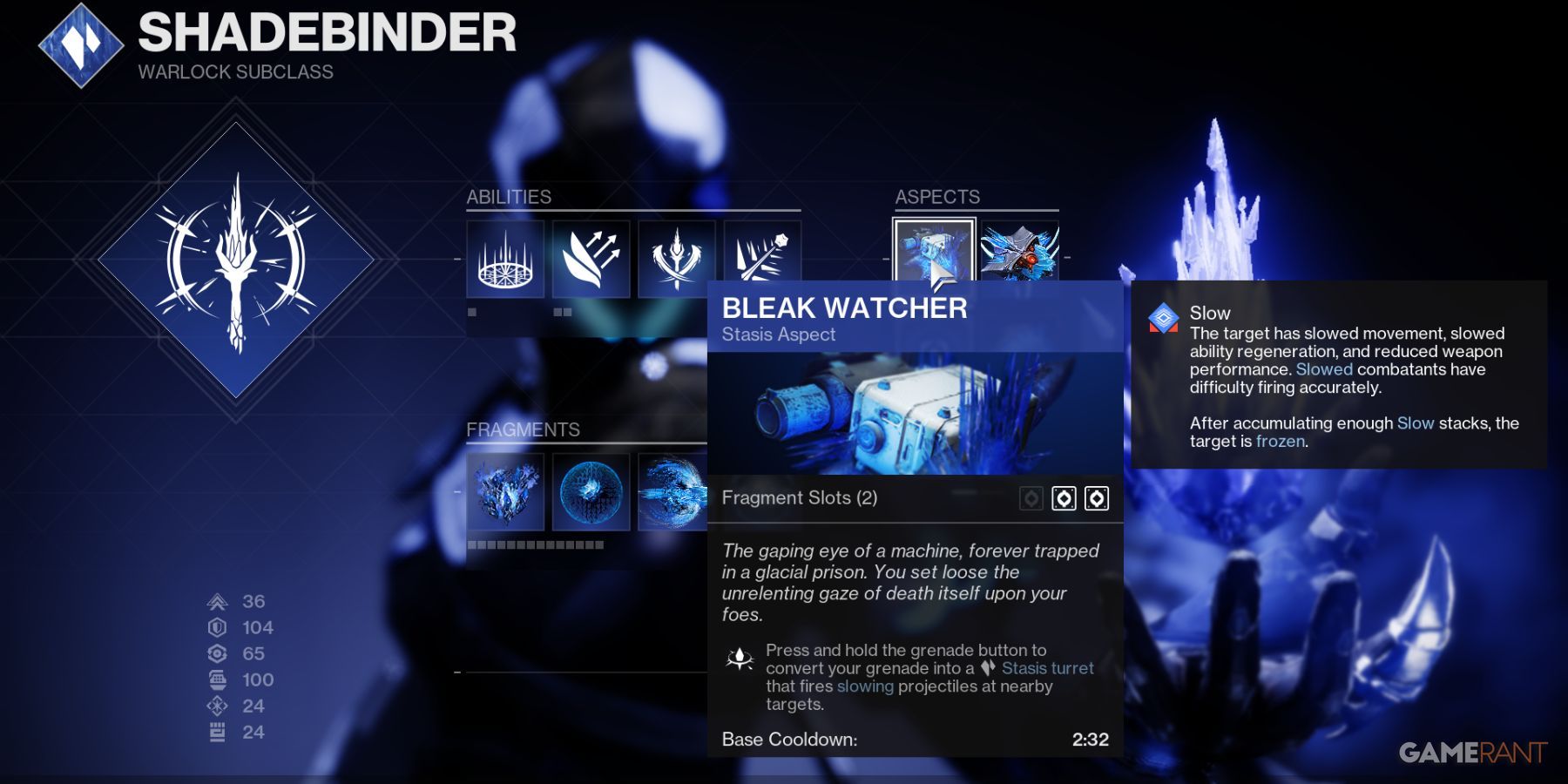 Destiny 2 Bleak Watcher Warlock Stasis Aspect
