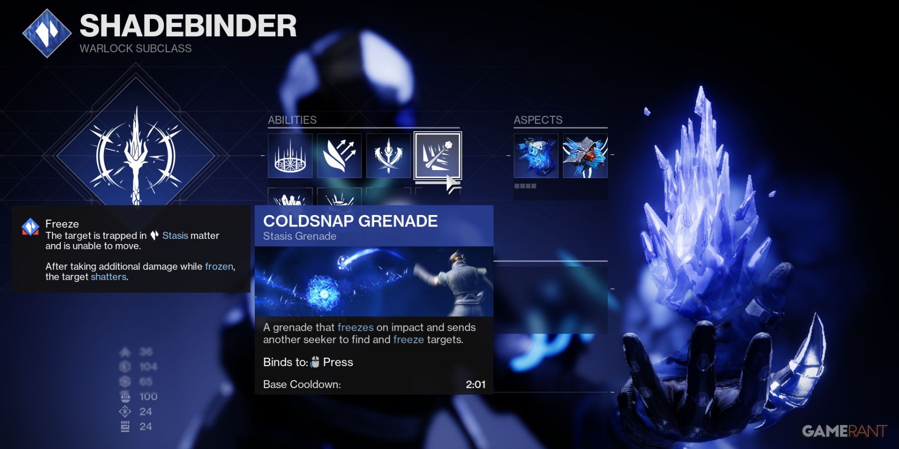Destiny 2 Shadebinder Coldsnap Grenade
