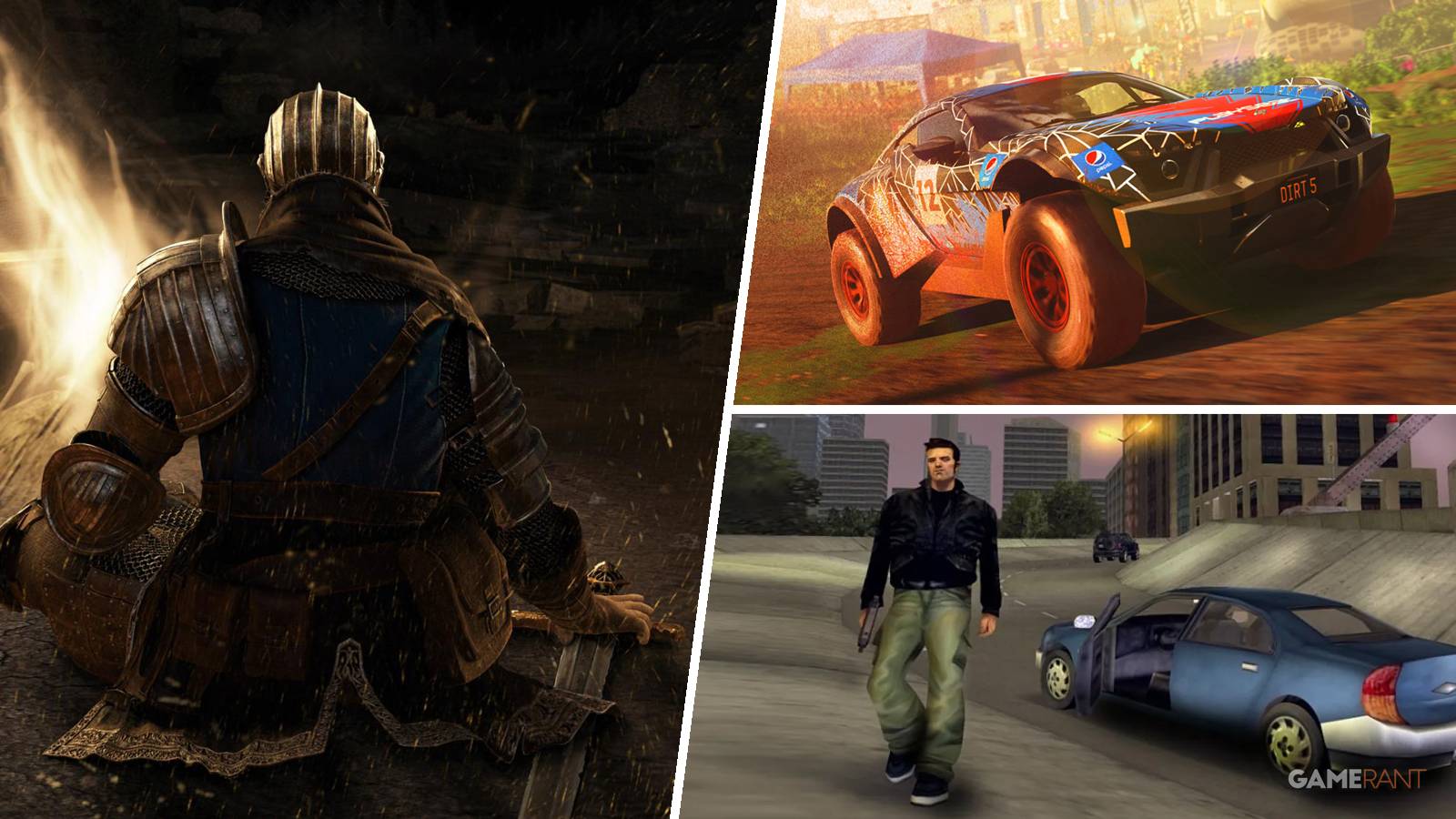 Dark Souls, Dirt 5, and Grand Theft Auto 3