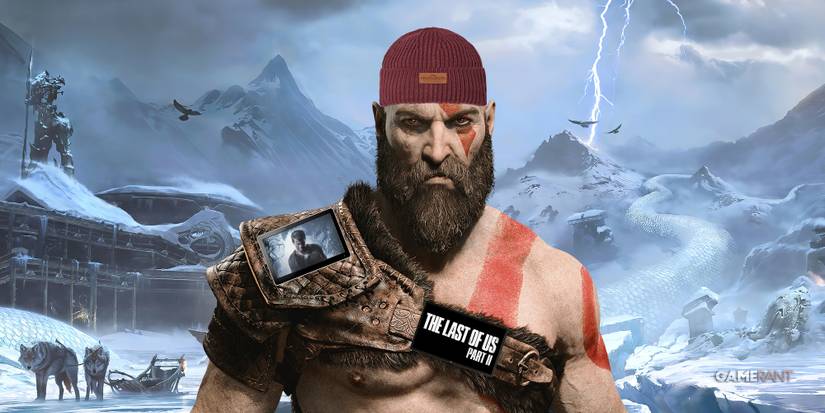Kratos from God of War Ragnarok wearing PlayStation-branded clothing