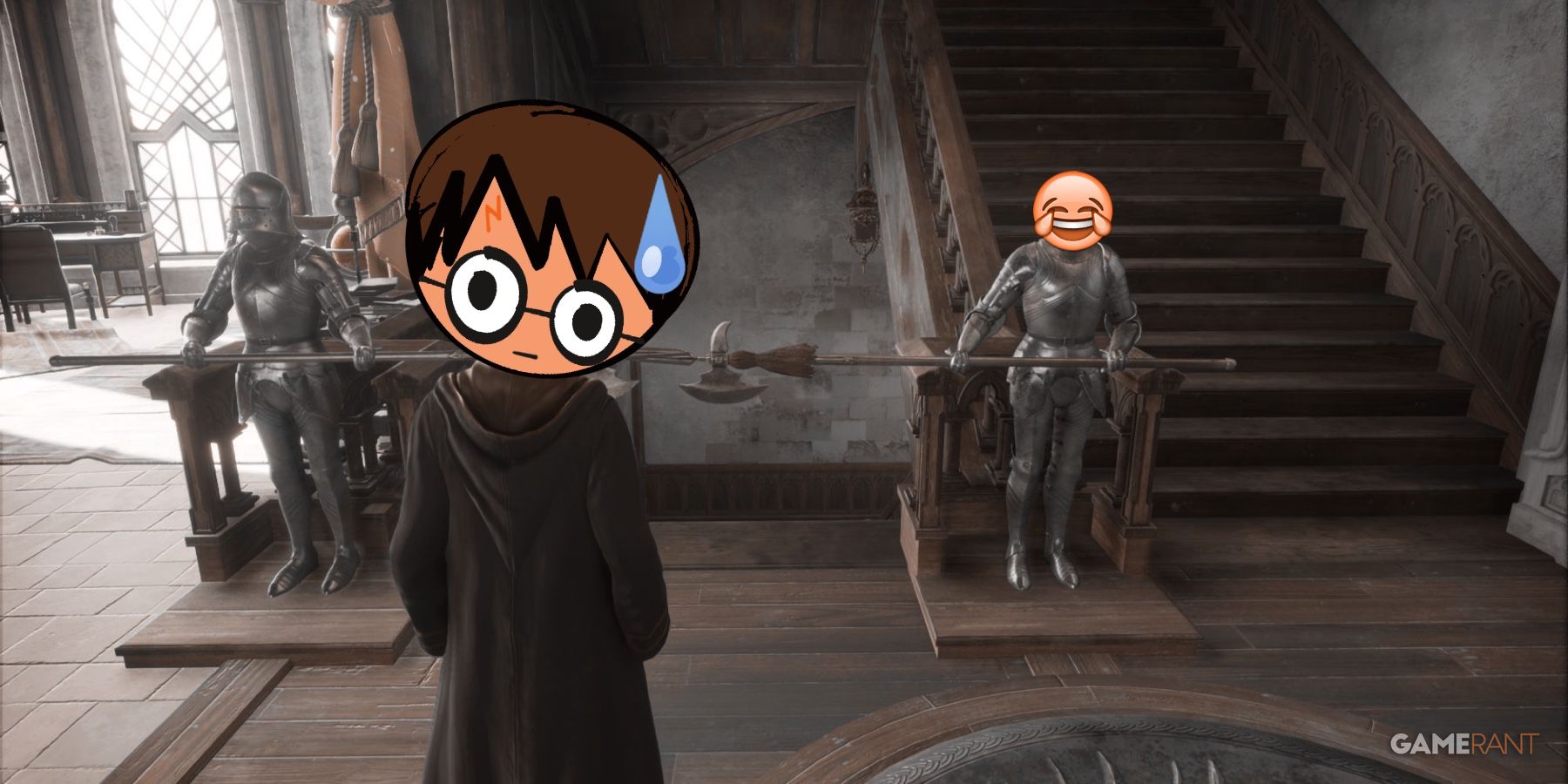 Harry Potter Hogwarts Legacy blocked stairs laughing emoji
