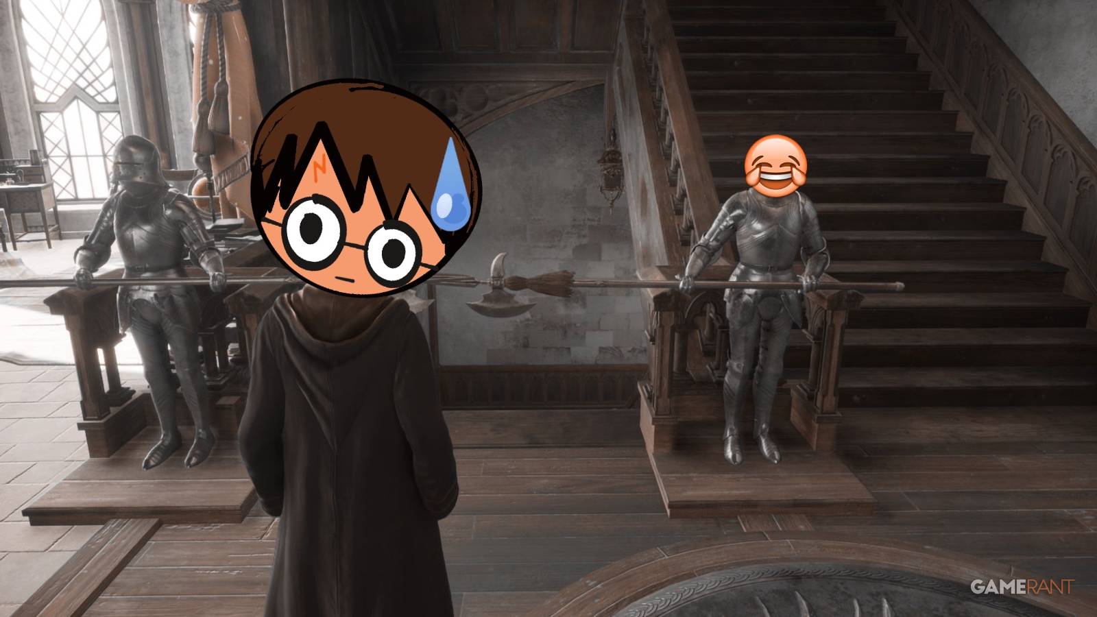 Harry Potter Hogwarts Legacy blocked stairs laughing emoji