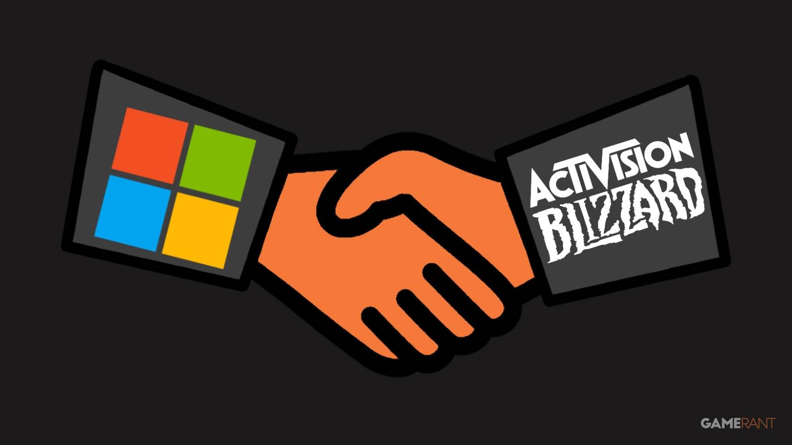 Microsoft Activision Blizzard acquisition handshake agreement GR illustration