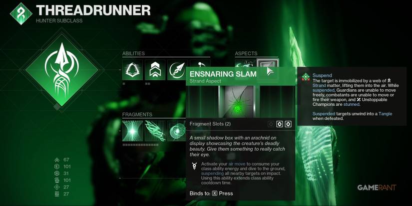 Destiny 2 Strand Hunter Ensnaring Slam Aspect