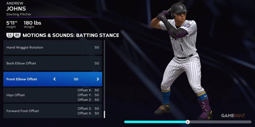 MLB The Show 23 Adjust Front Elbow Offset Batting Stance