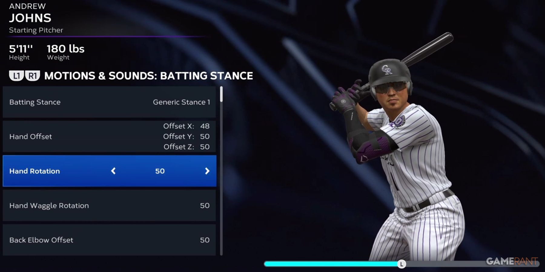 MLB The Show 23 Adjust Hand Rotation Batting Stance