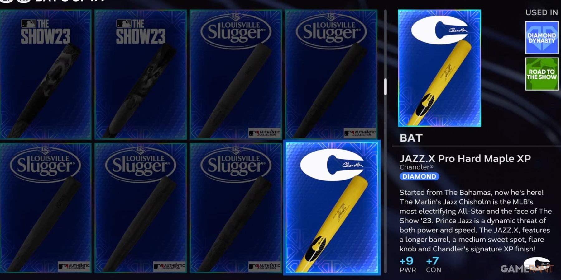 MLB The Show 23 Bat Inventory Selection