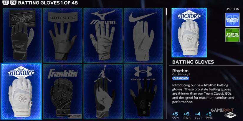 MLB The Show 23 Batting Gloves Inventory Selection