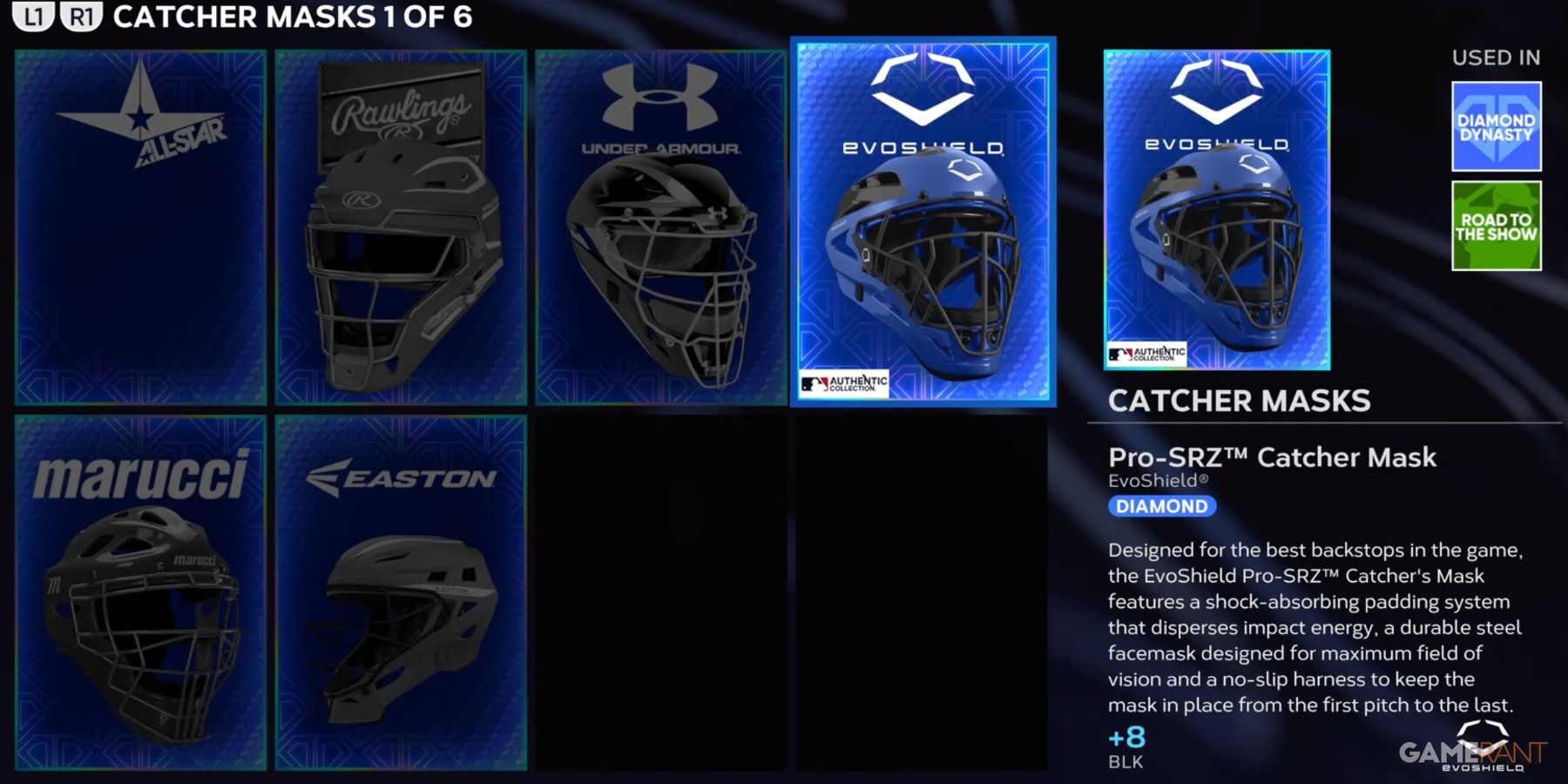 MLB The Show 23 Catcher Masks Inventory Selection