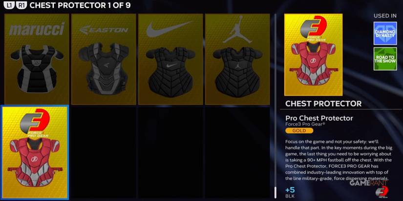 MLB The Show 23 Chest Protector Inventory Selection