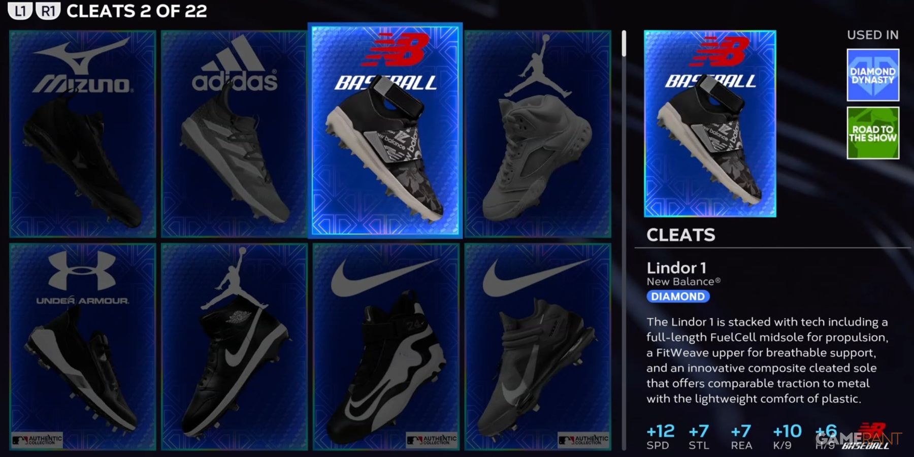 MLB The Show 23 Cleats Inventory Selection