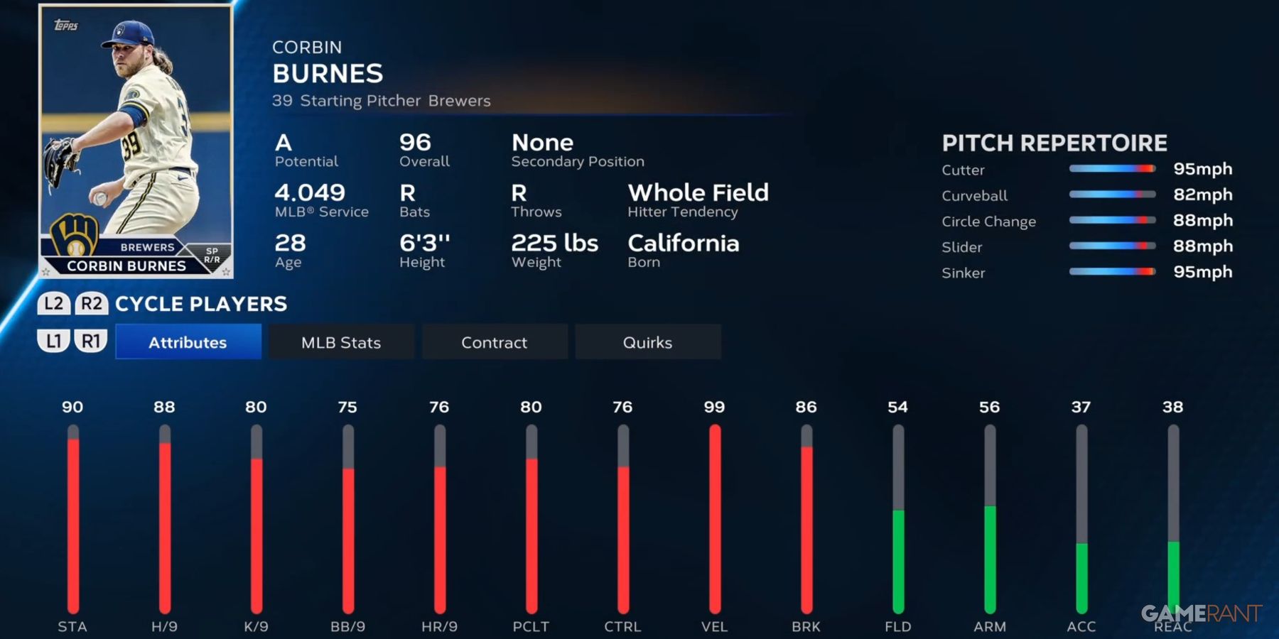 MLB The Show 23 Corbin Burnes Preseason Player Card