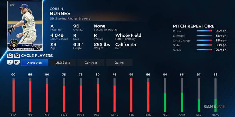MLB The Show 23 Corbin Burnes Preseason Player Card