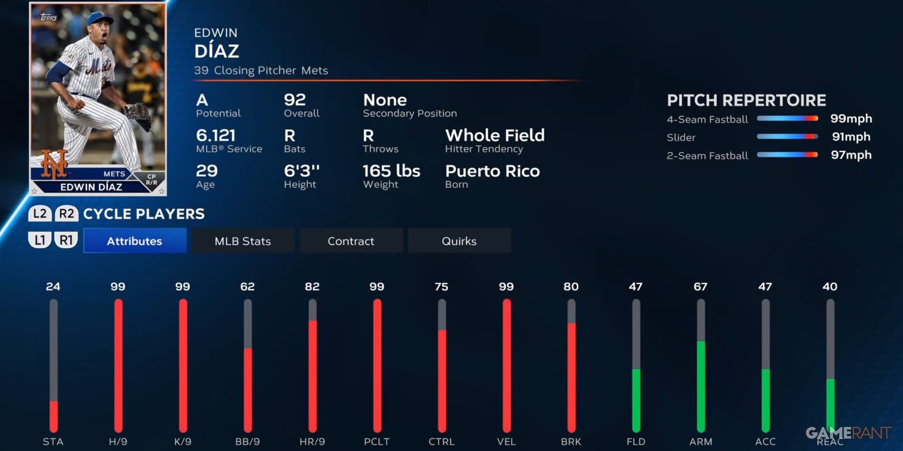 MLB The Show 23 Edwin Diaz Preseason Player Card