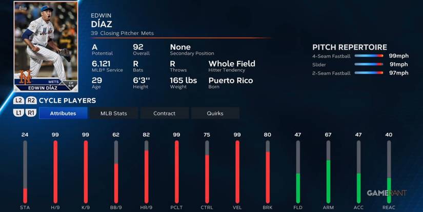 MLB The Show 23 Edwin Diaz Preseason Player Card