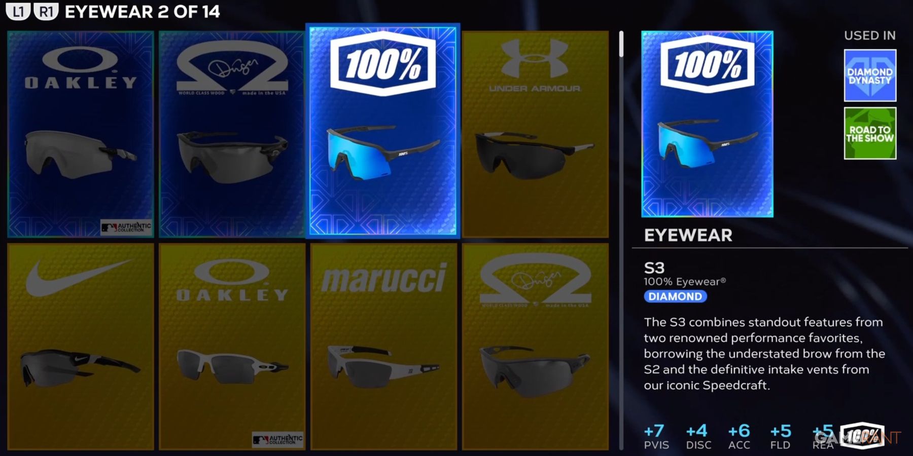 MLB The Show 23 Eyewear Inventory Selection