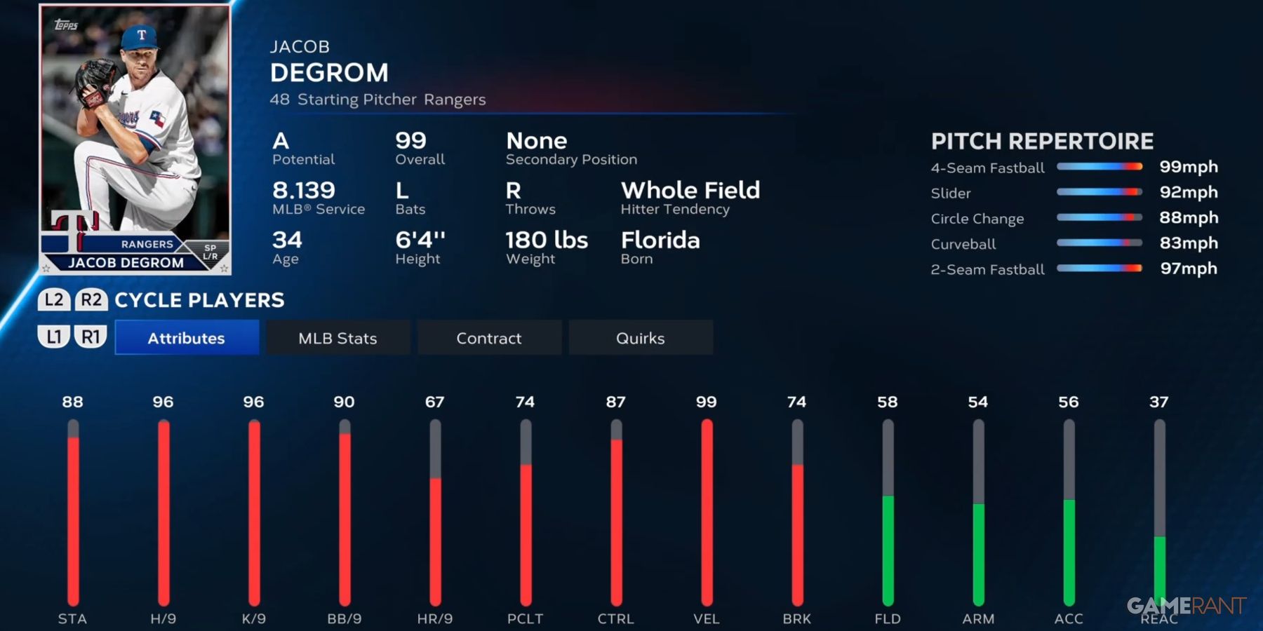 MLB The Show 23 Jacob deGrom Preseason Player Card