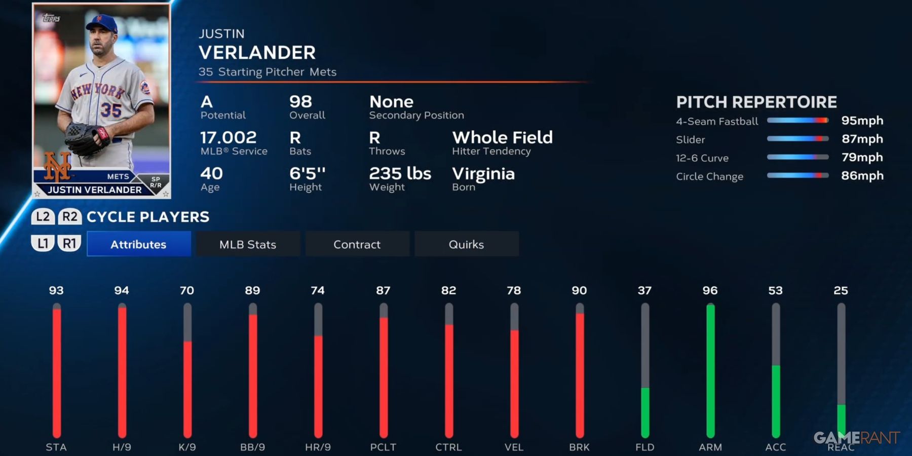 MLB The Show 23 Justin Verlander Preseason Player Card