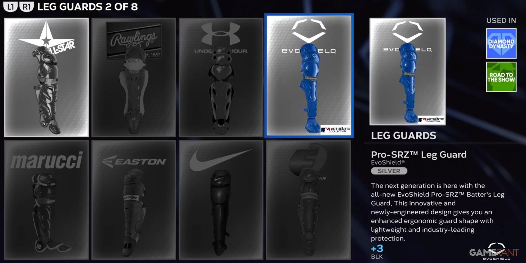 MLB The Show 23 Leg Guards Inventory Selection