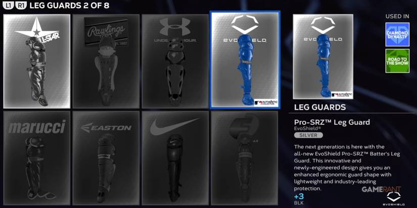 MLB The Show 23 Leg Guards Inventory Selection