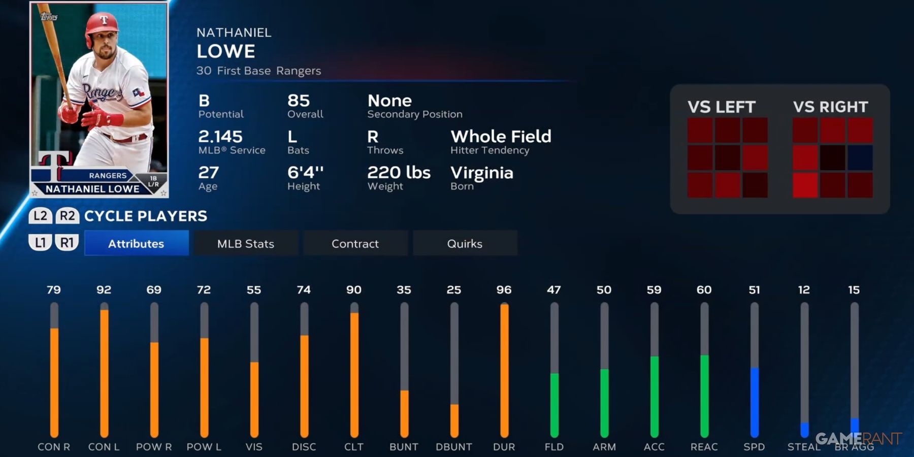 MLB The Show 23 Nathaniel Lowe Player Card