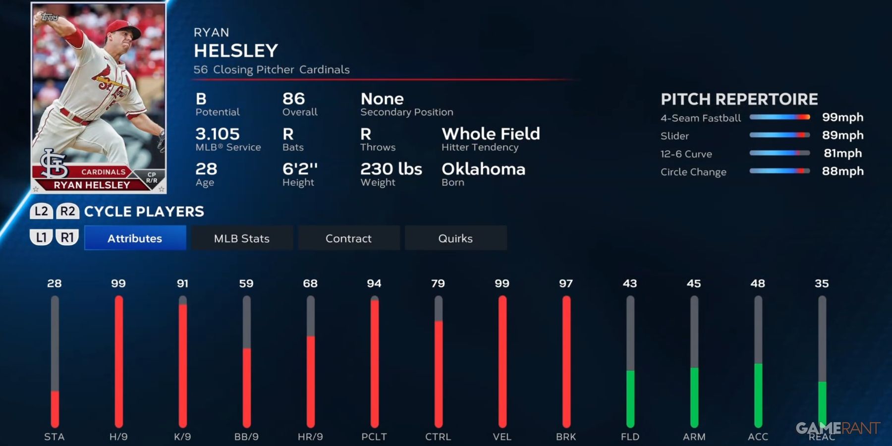 MLB The Show 23 Ryan Helsley Preseason Player Card