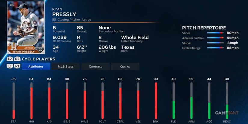 MLB The Show 23 Ryan Pressly Preseason Player Card