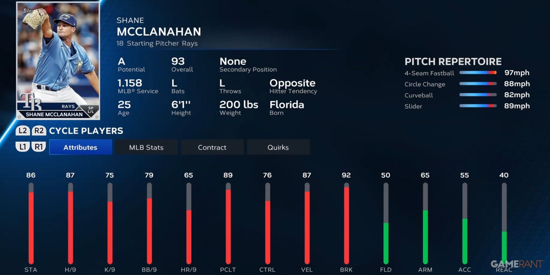 MLB The Show 23 Shane McClanahan Preseason Player Card