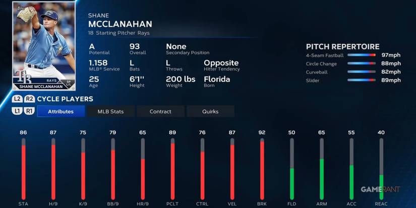 MLB The Show 23 Shane McClanahan Preseason Player Card