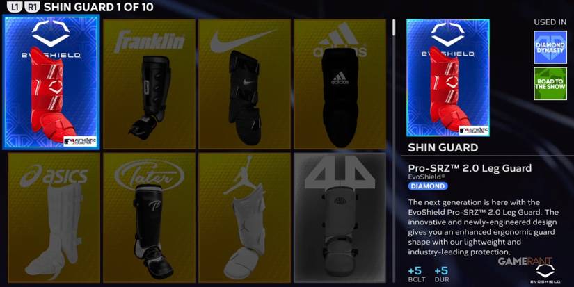 MLB The Show 23 Shin Guards Inventory Selection