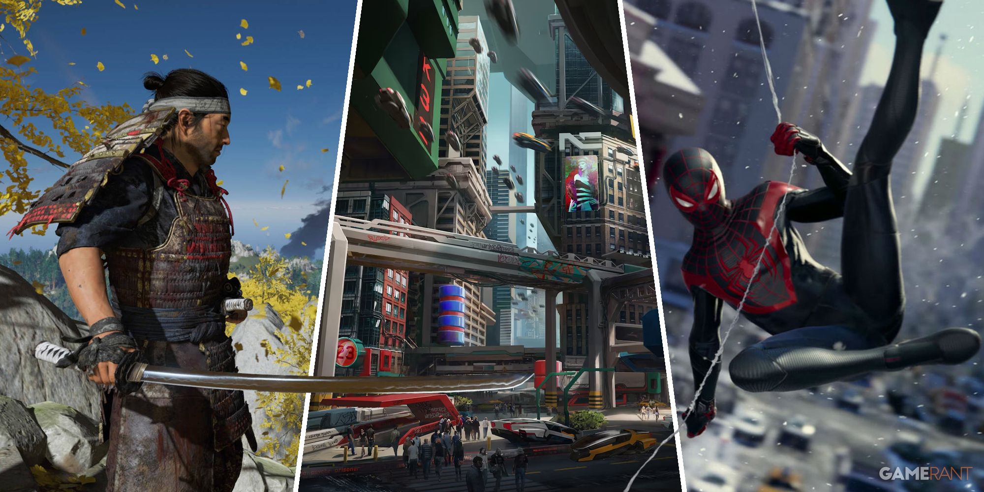Ghost of Tsushima, Cyberpunk 2077, and Marvel's Spider-Man: Miles Morales