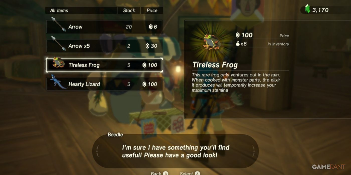 loz botw tireless frog