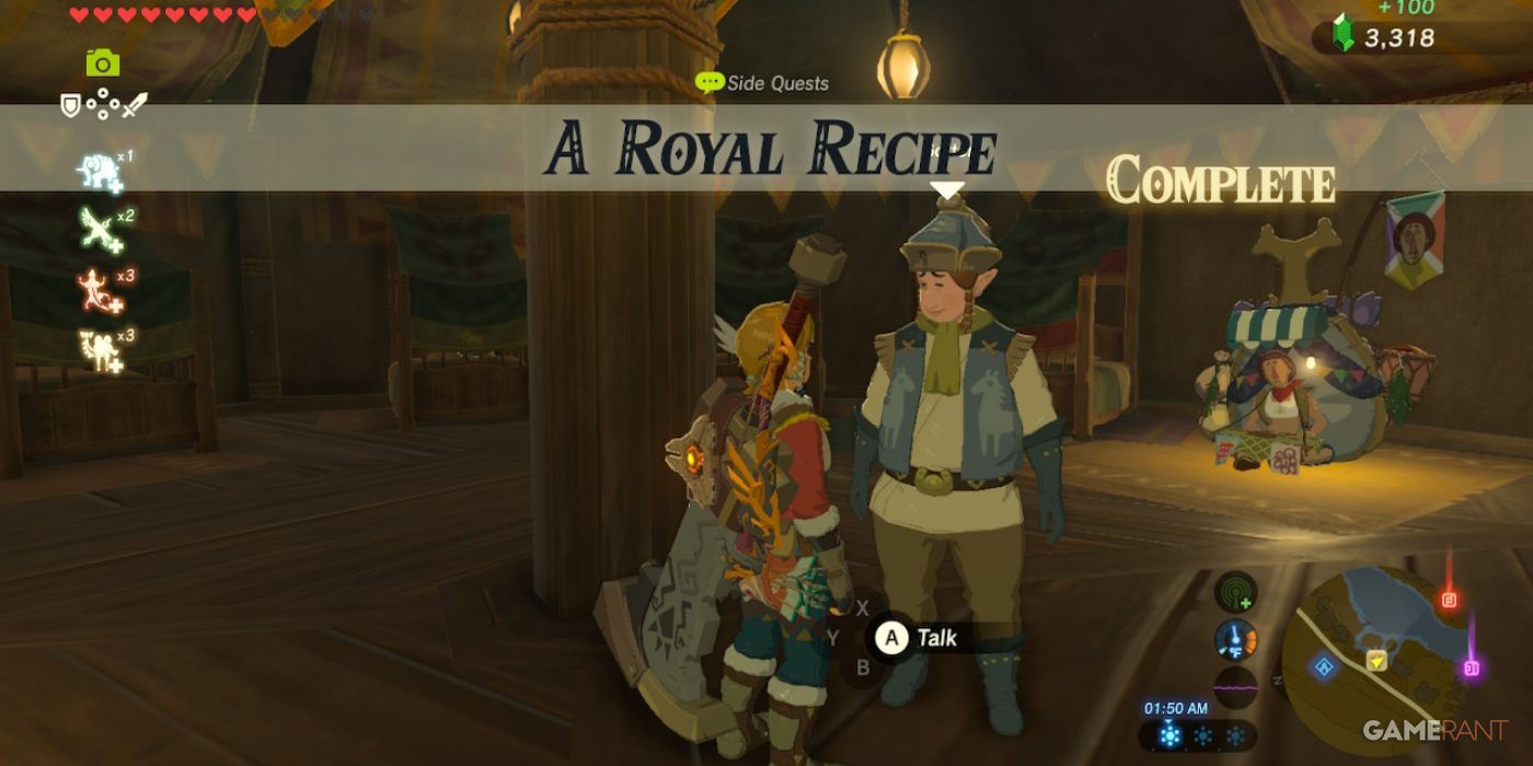 loz botw a royal recipe quest reward